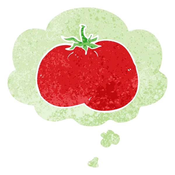 Retro dokulu tarzıkarikatür domates ve düşünce balonu — Stok Vektör