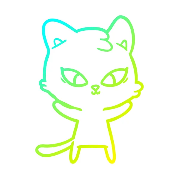 Línea de gradiente frío dibujo lindo gato de dibujos animados — Vector de stock