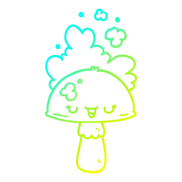 Холодна градієнтна лінія малювання мультяшного гриба з хмарою спойлерів — стоковий вектор