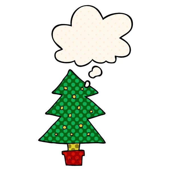 Karikatúra karácsonyfát, és gondoltam buborék képregény stílusban — Stock Vector