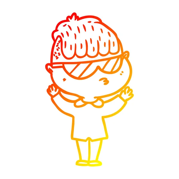 サングラスをかけた漫画の少年を描く暖かいグラデーションライン — ストックベクタ