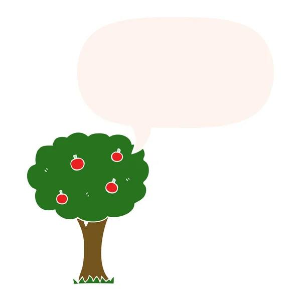 Cartoon apple tree and speech bubble in retro style — Stock Vector