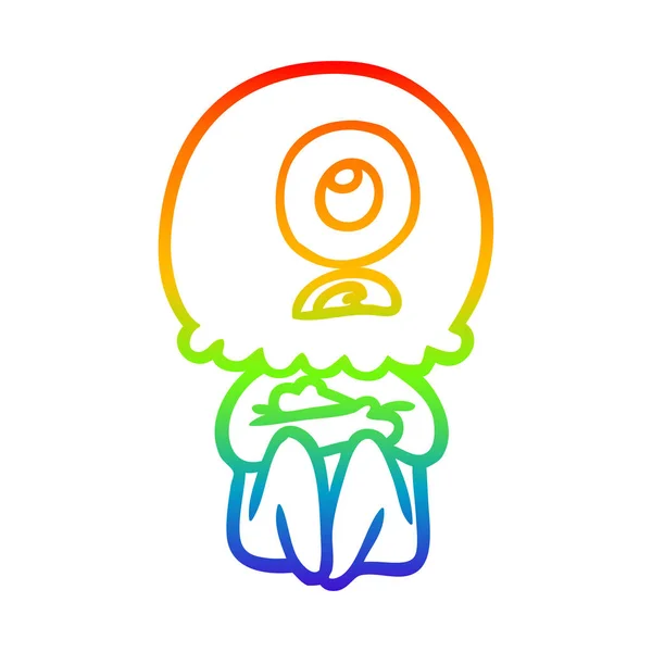 Arco-íris linha gradiente desenho cartoon ciclope alienígena homem espacial — Vetor de Stock