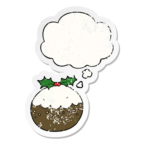 Dessin animé pudding de Noël et bulle de pensée comme un wor angoissé — Image vectorielle