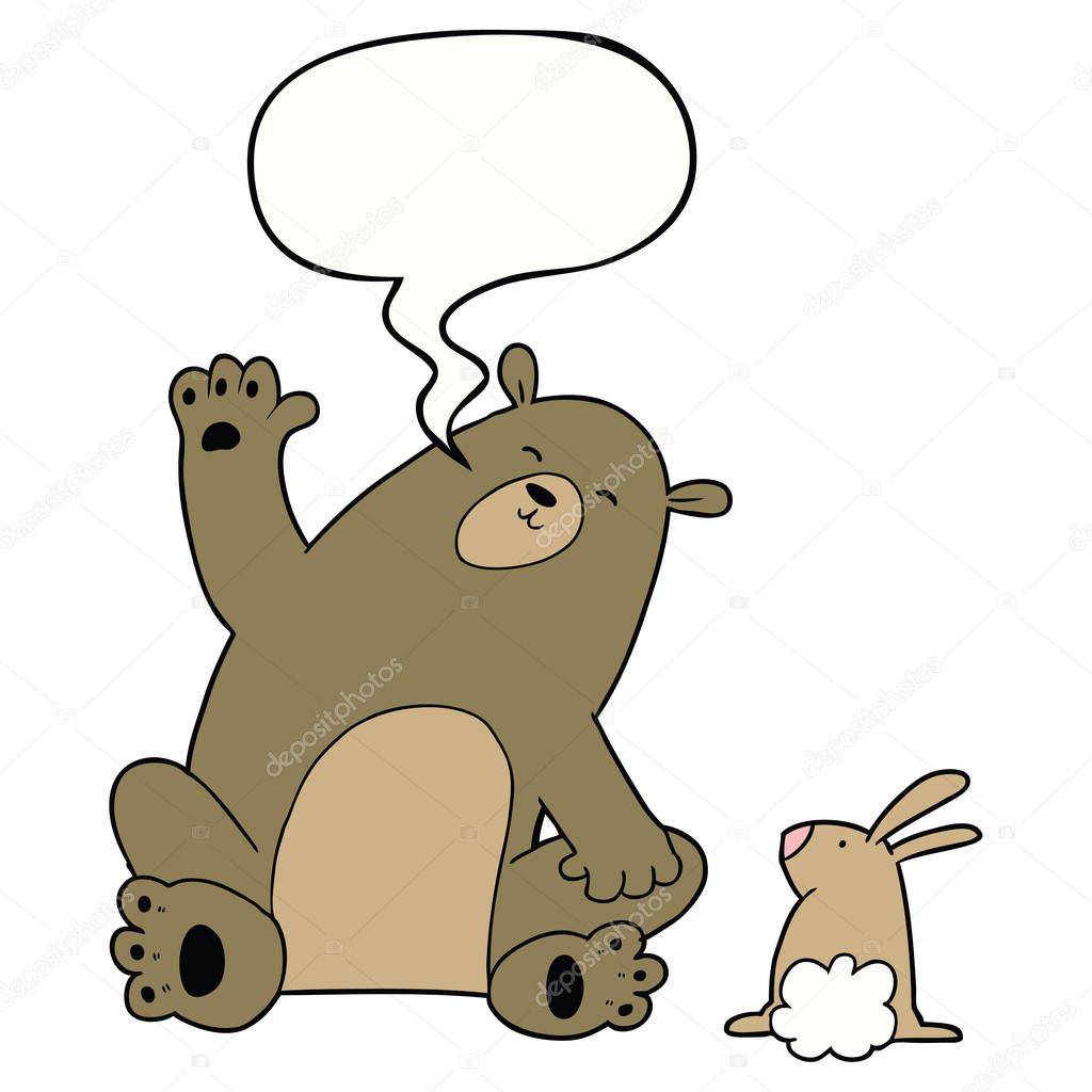 cartoon bear and rabbit friends and speech bubble