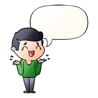 düzgün gradie karışık adam ve konuşma balonu gülme karikatür