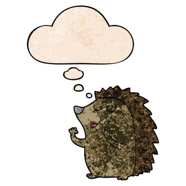 karikatür kirpi ve grunge doku desen st düşünce balonu