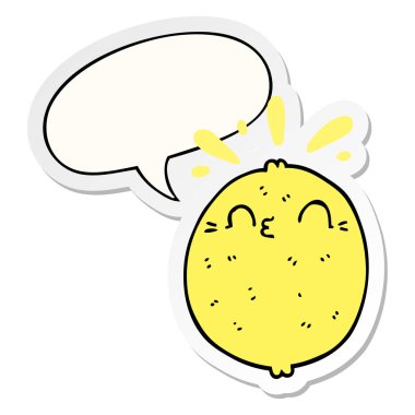 sevimli karikatür limon ve konuşma kabarcık etiket