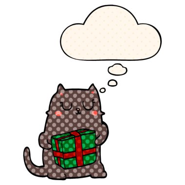 çizgi roman tarzında karikatür noel kedi ve düşünce balonu