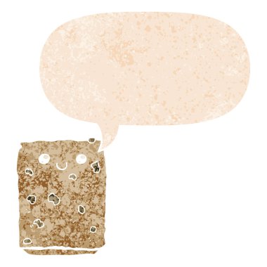 retro dokulu tarzda karikatür bisküvi ve konuşma balonu