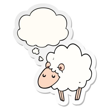 karikatür koyun ve baskılı bir etiket olarak kabarcık düşünce