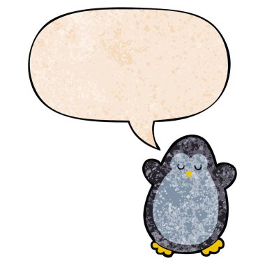 retro doku tarzında karikatür penguen ve konuşma balonu