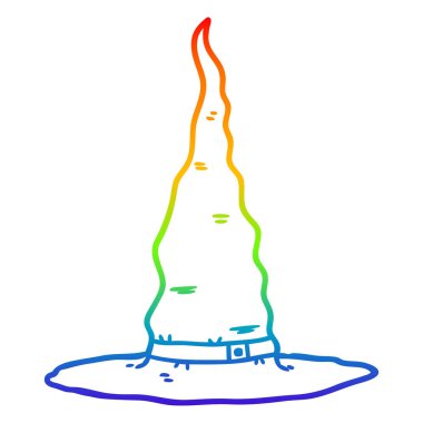 gökkuşağı gradyan çizgi çizim karikatür cadı şapka