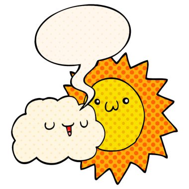 çizgi film güneş ve bulut ve çizgi roman tarzında konuşma balonu