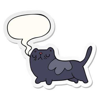 karikatür kedi ve konuşma kabarcık etiket