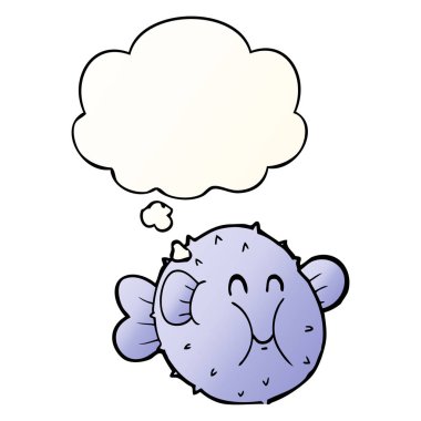 karikatür kirpi balık ve pürüzsüz degrade tarzında kabarcık düşünce