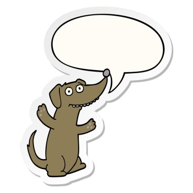 karikatür köpek ve konuşma kabarcık etiket