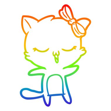 gökkuşağı degrade çizgi baş yay ile karikatür kedi çizim