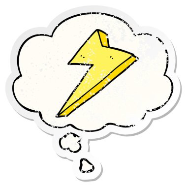 karikatür yıldırım ve sıkıntılı yıpranmış sticke olarak kabarcık düşünce
