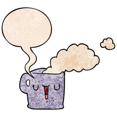 retro doku sty kahve ve konuşma balonu karikatür sıcak fincan