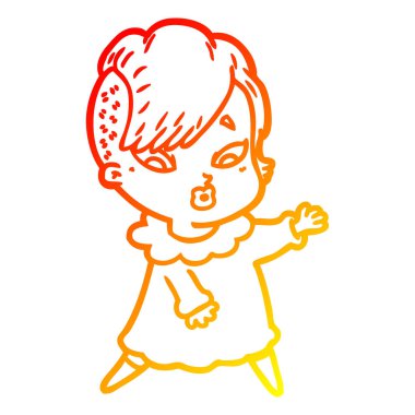 sıcak degrade çizgi çizim karikatür kız şaşırttı