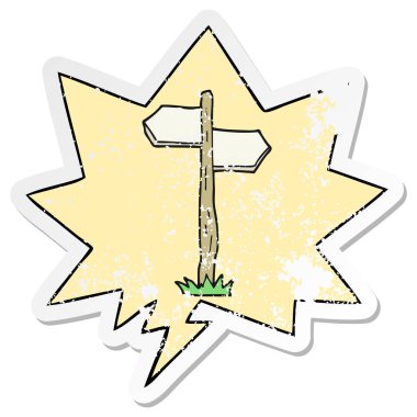 karikatür eski yön işareti ve konuşma balonu sıkıntılı etiket