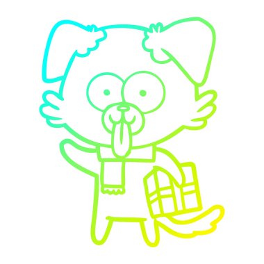 noel hediyesi ile soğuk degrade çizgi çizim karikatür köpek