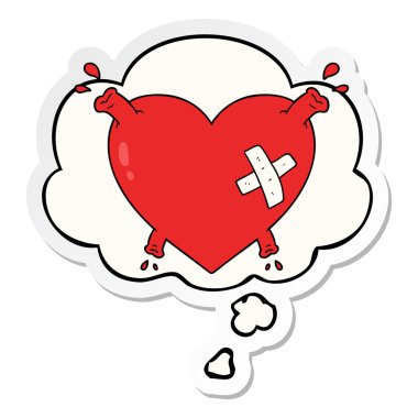 çizgi film kalp kan fışkırtma ve baskılı bir st olarak kabarcık düşünce