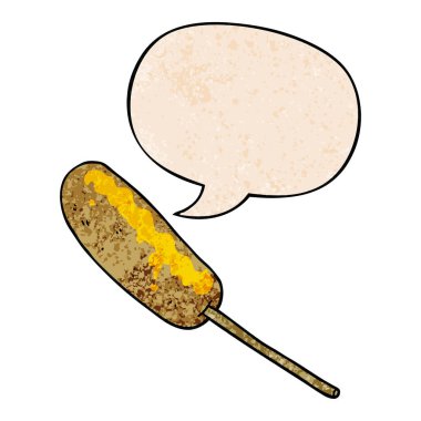 retro doku sty bir sopa ve konuşma balonu üzerinde karikatür hotdog