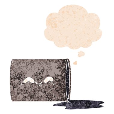 retro dokulu tarzı karikatür yağ davul ve düşünce balonu