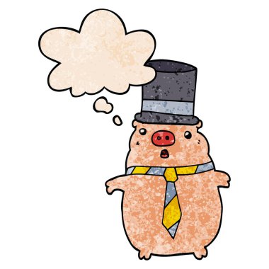 karikatür iş domuz ve grunge doku patter düşünce balonu