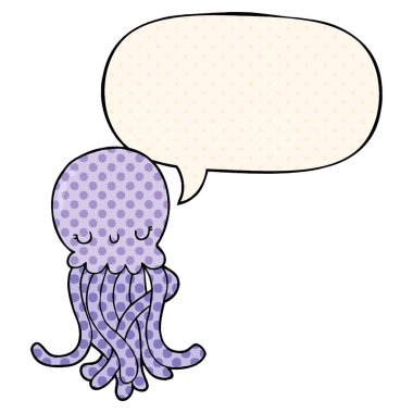 çizgi roman tarzında sevimli karikatür denizanası ve konuşma balonu