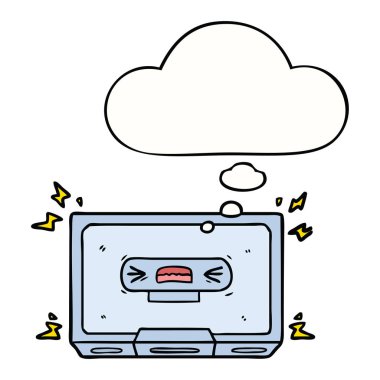 karikatür kızgın eski kaset ve düşünce balonu