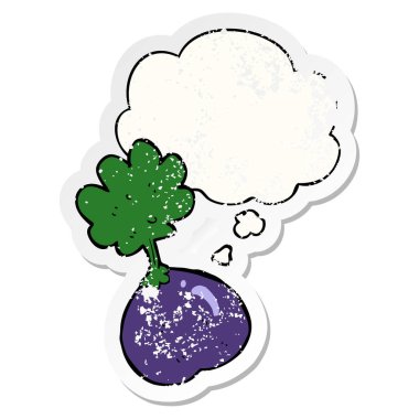 bir sıkıntılı yıpranmış sticke olarak karikatür sebze ve düşünce balonu