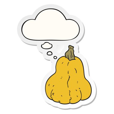 karikatür kabak ve baskılı bir etiket olarak kabarcık düşünce