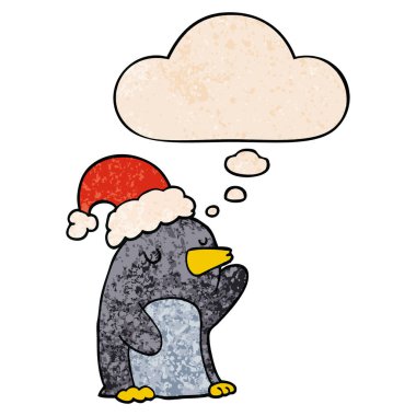 sevimli karikatür noel penguen ve grunge metin de kabarcık düşünce