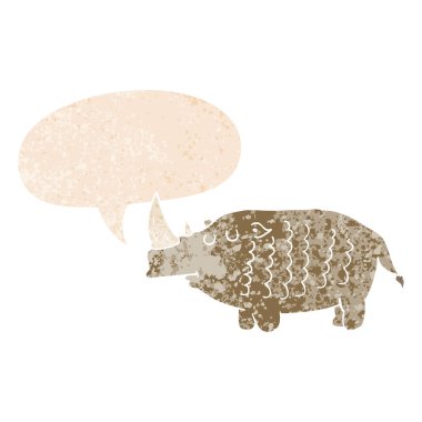 retro dokulu tarzda karikatür gergedan ve konuşma balonu