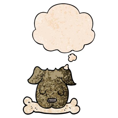 grunge doku patte kemik ve düşünce balonu ile karikatür köpek