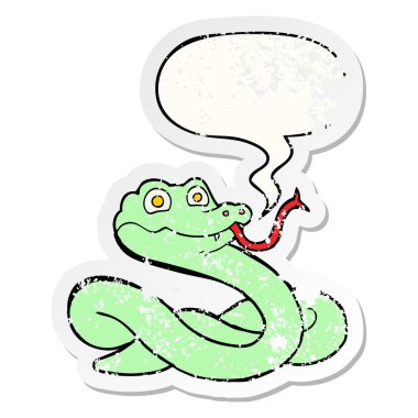 karikatür yılan ve konuşma balonu sıkıntılı etiket