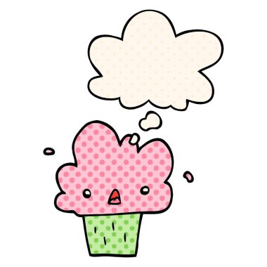 çizgi roman tarzında karikatür cupcake ve düşünce balonu