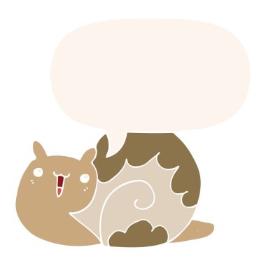 retro tarzında sevimli karikatür salyangoz ve konuşma balonu