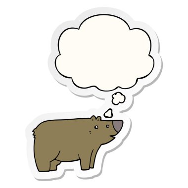 karikatür ayı ve baskılı bir etiket olarak kabarcık düşünce