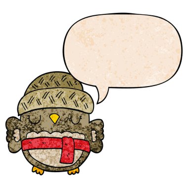 retro doku tarzışapka ve konuşma balonu sevimli karikatür baykuş