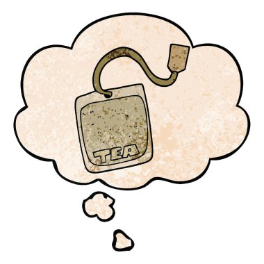 karikatür çay poşeti ve grunge doku desen sty düşünce balonu