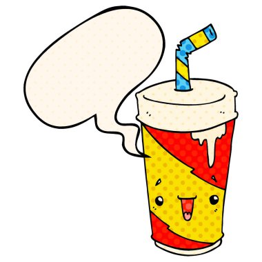 çizgi roman tarzında karikatür soda fincan ve konuşma balonu