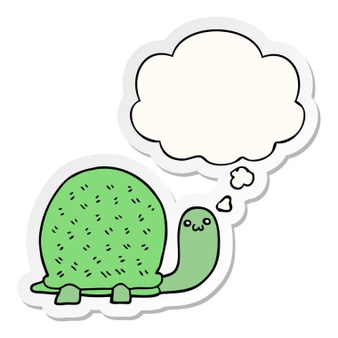 sevimli karikatür kaplumbağa ve baskılı bir etiket olarak kabarcık düşünce