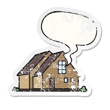 karikatür evi ve konuşma balonu sıkıntılı etiket