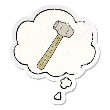 karikatür balyoz ve sıkıntılı yıpranmış sti olarak kabarcık düşünce