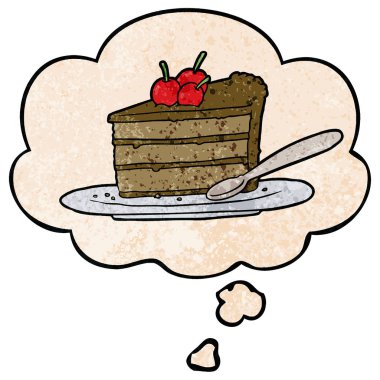 karikatür çikolatalı kek ve grunge doku patt düşünce balonu
