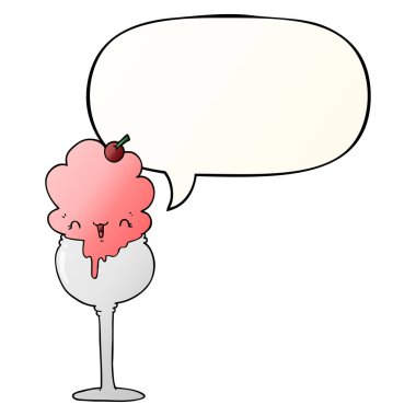 sevimli karikatür dondurma çöl ve pürüzsüz gradie konuşma balonu